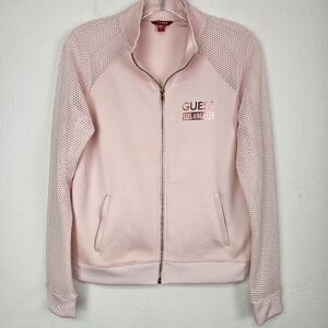 GUESS Track Jogging Jacket Light Logo Full Zip Pink Sz L Activewear Y2K Casual